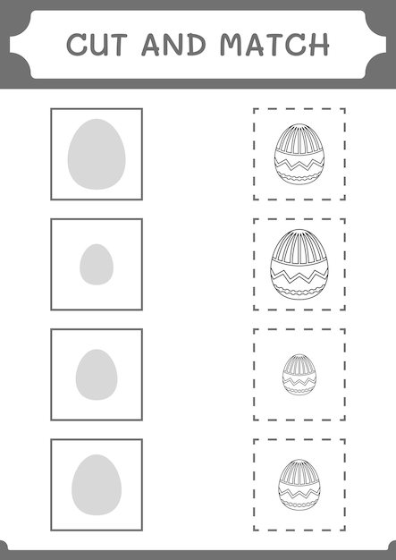 Cut and match parts of Easter egg game for children Vector illustration printable worksheet