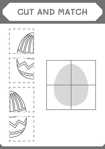 Cut and match parts of easter egg game for children vector illustration printable worksheet