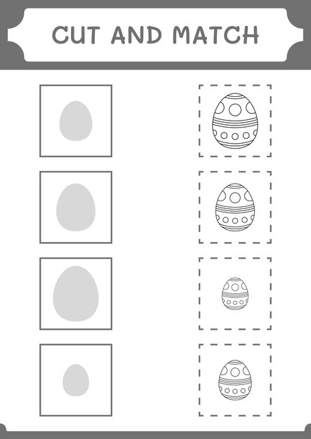Вырежьте и сопоставьте части пасхального яйца для детей. Векторная иллюстрация для печати.