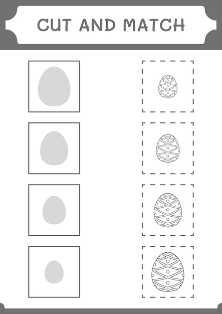 Taglia e abbina parti del gioco dell'uovo di pasqua per bambini foglio di lavoro stampabile con illustrazione vettoriale