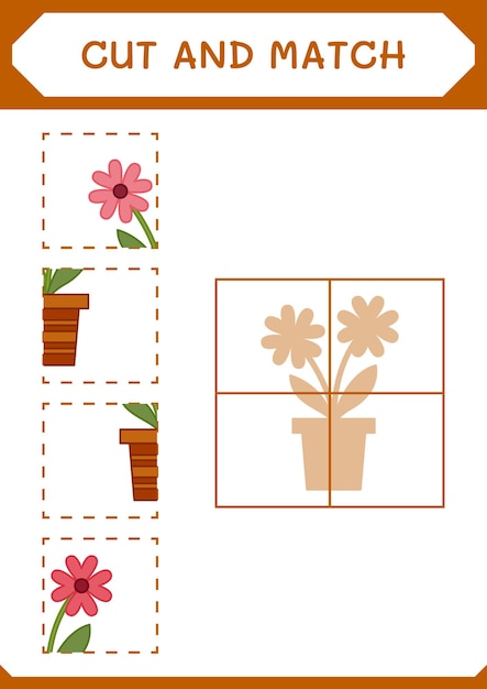 Cut and match parts of Flower game for children Vector illustration printable worksheet