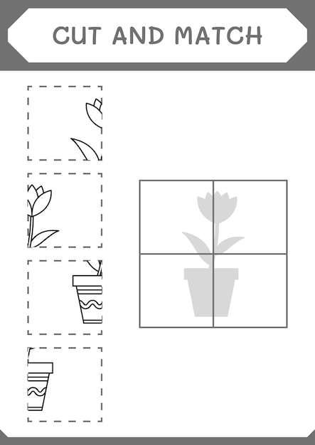 Cut and match parts of Flower game for children Vector illustration printable worksheet