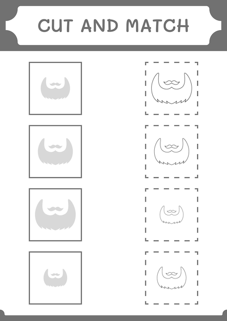 子供のためのレプラコーンひげゲームの一部をカットして一致させるベクトルイラスト印刷可能なワークシート