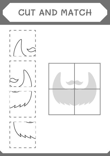 Вырежьте и сопоставьте части игры с бородой Лепрекона для детей. Векторная иллюстрация для печати.