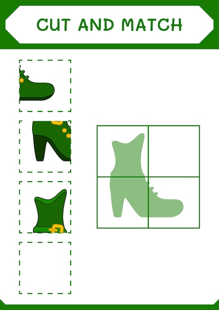 Cut and match parts of leprechaun boot game for children vector illustration printable worksheet