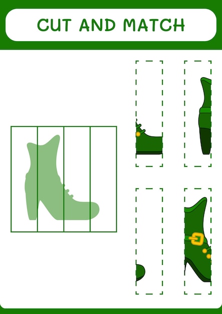 Cut and match parts of Leprechaun boot game for children Vector illustration printable worksheet