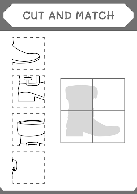 Cut and match parts of Leprechaun boot game for children Vector illustration printable worksheet