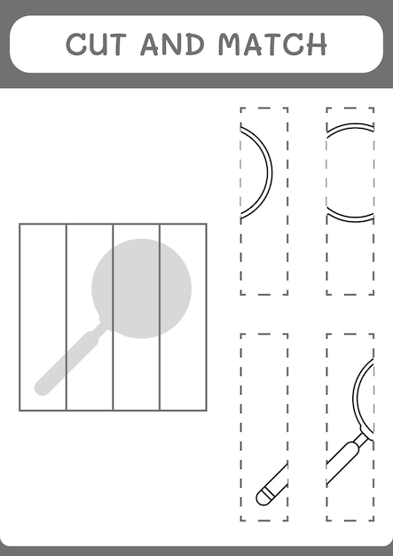 Cut and match parts of magnifying glass game for children vector illustration printable worksheet