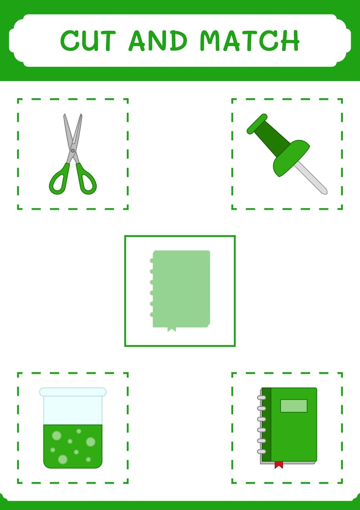 Vector cut and match parts of notebook game for children vector illustration printable worksheet