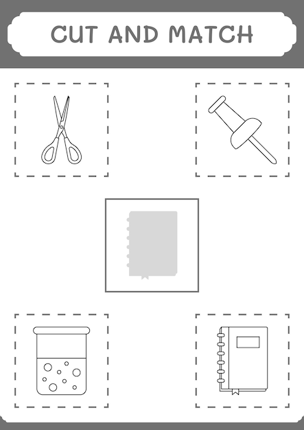 Cut and match parts of notebook game for children vector illustration printable worksheet