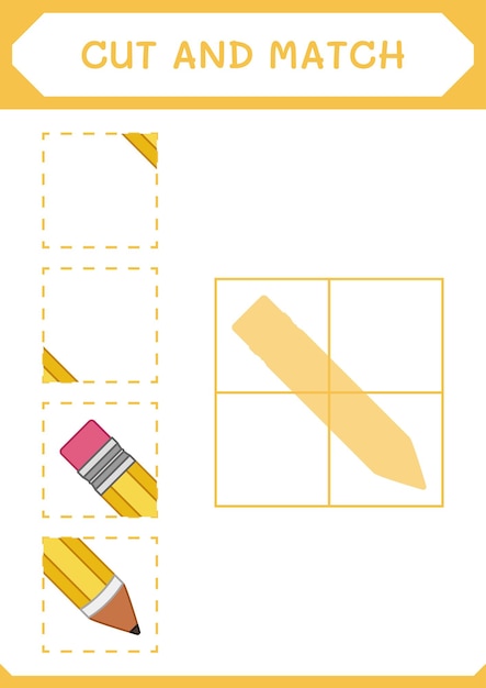 Cut and match parts of Pencil game for children Vector illustration printable worksheet