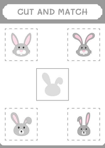 子供のためのウサギのゲームの一部をカットして一致させるベクトルイラスト印刷可能なワークシート