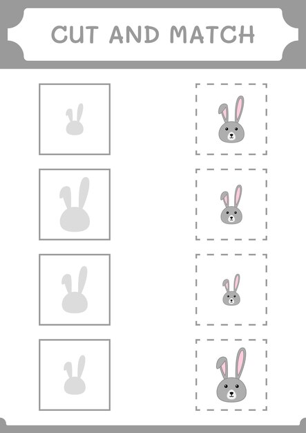 Cut and match parts of Rabbit game for children Vector illustration printable worksheet