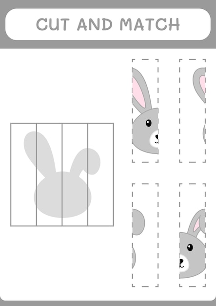 Cut and match parts of rabbit game for children vector illustration printable worksheet