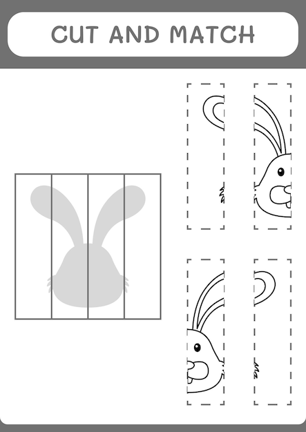 子供のためのウサギのゲームの一部をカットして一致させるベクトルイラスト印刷可能なワークシート