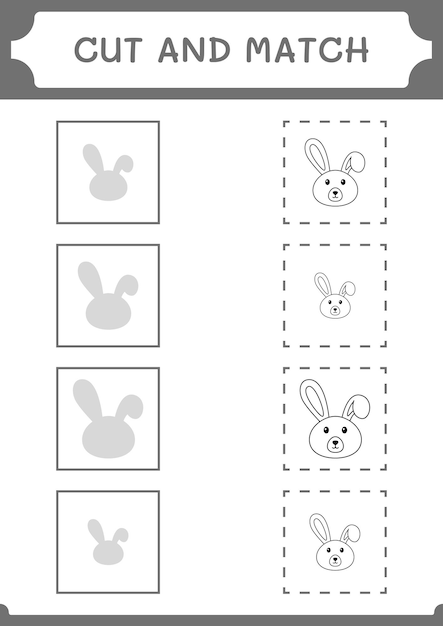 Cut and match parts of Rabbit game for children Vector illustration printable worksheet