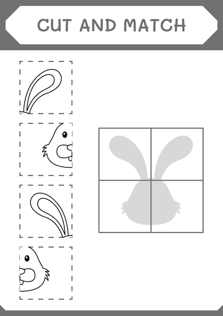 Cut and match parts of Rabbit game for children Vector illustration printable worksheet