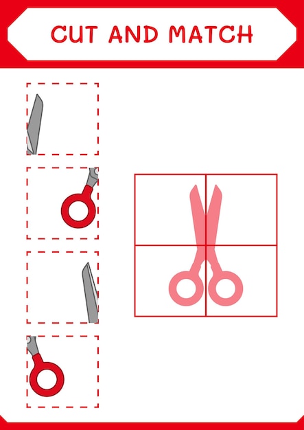 Cut and match parts of scissor game for children vector illustration printable worksheet