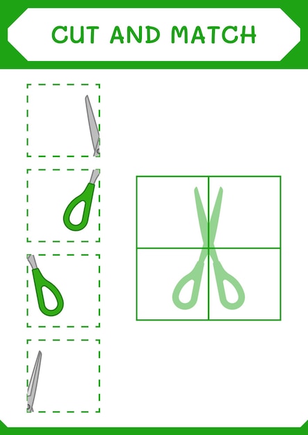 Cut and match parts of Scissor game for children Vector illustration printable worksheet