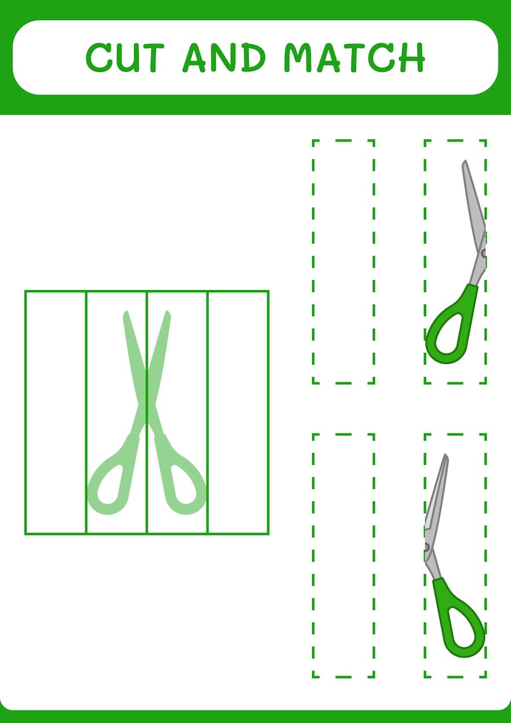 Вектор вырежьте и сопоставьте части игры scissor для детей. векторная иллюстрация для печати.