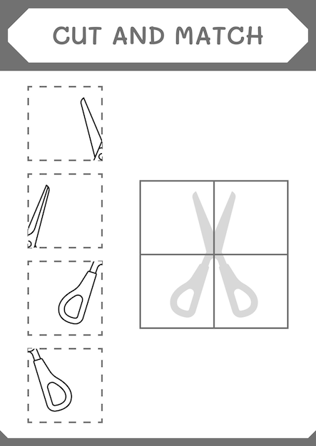 Вырежьте и сопоставьте части игры Scissor для детей. Векторная иллюстрация для печати.