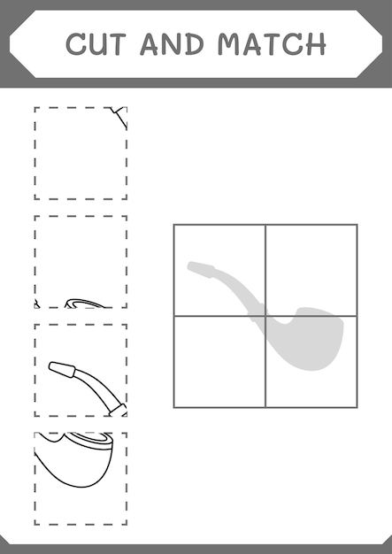 Cut and match parts of Smoking pipe game for children Vector illustration printable worksheet