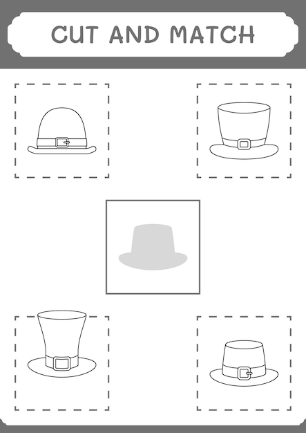 Cut and match parts of st patrick's day hat game for children vector illustration printable worksheet