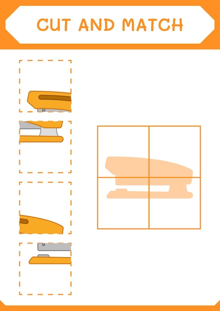 Taglia e abbina parti del gioco stapler per bambini foglio di lavoro stampabile con illustrazione vettoriale