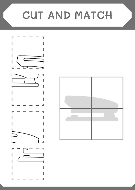 Taglia e abbina parti del gioco stapler per bambini foglio di lavoro stampabile con illustrazione vettoriale