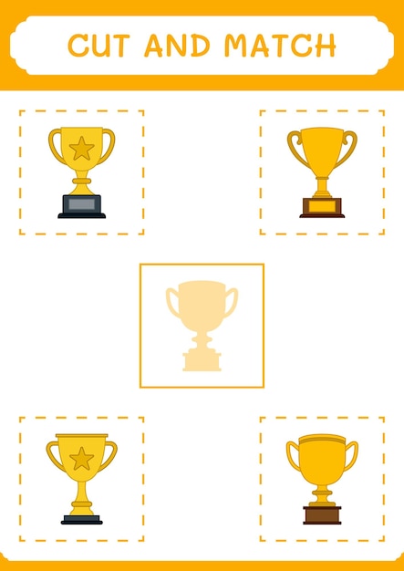 Cut and match parts of Trophy game for children Vector illustration printable worksheet