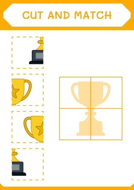 Cut and match parts of trophy game for children vector illustration printable worksheet