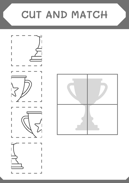 Cut and match parts of Trophy game for children Vector illustration printable worksheet