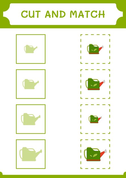 Cut and match parts of Watering can game for children Vector illustration printable worksheet