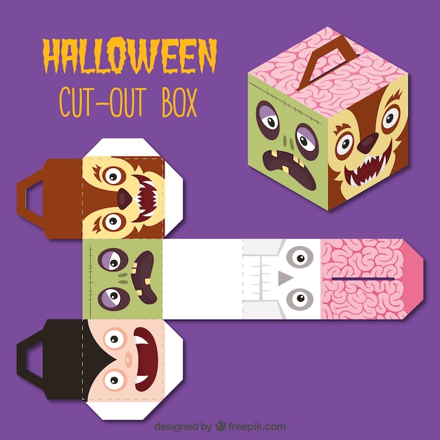 Cut out box with halloween characters