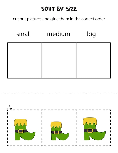 Cut out pictures and sort them by size small medium or big educational worksheet