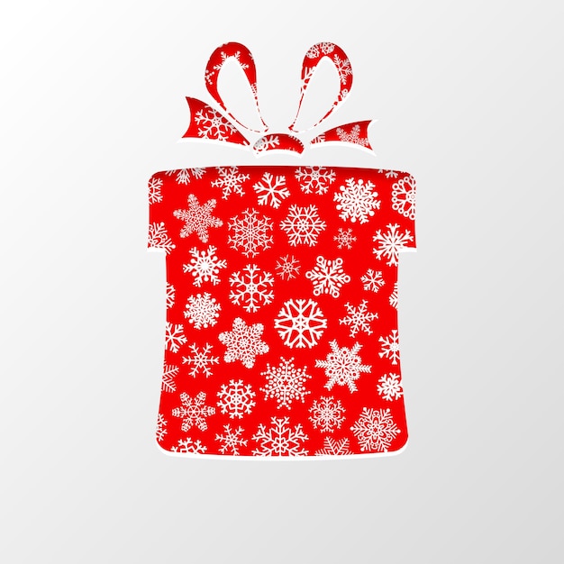 赤い背景に白い雪片で、クリスマスの形のギフトボックスに紙を切り取ります