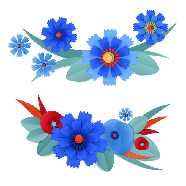 Cut paper cornflower garlands