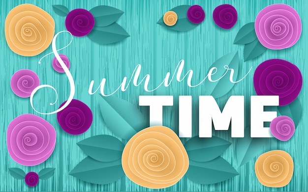 Vector cut paper floral banner summer time