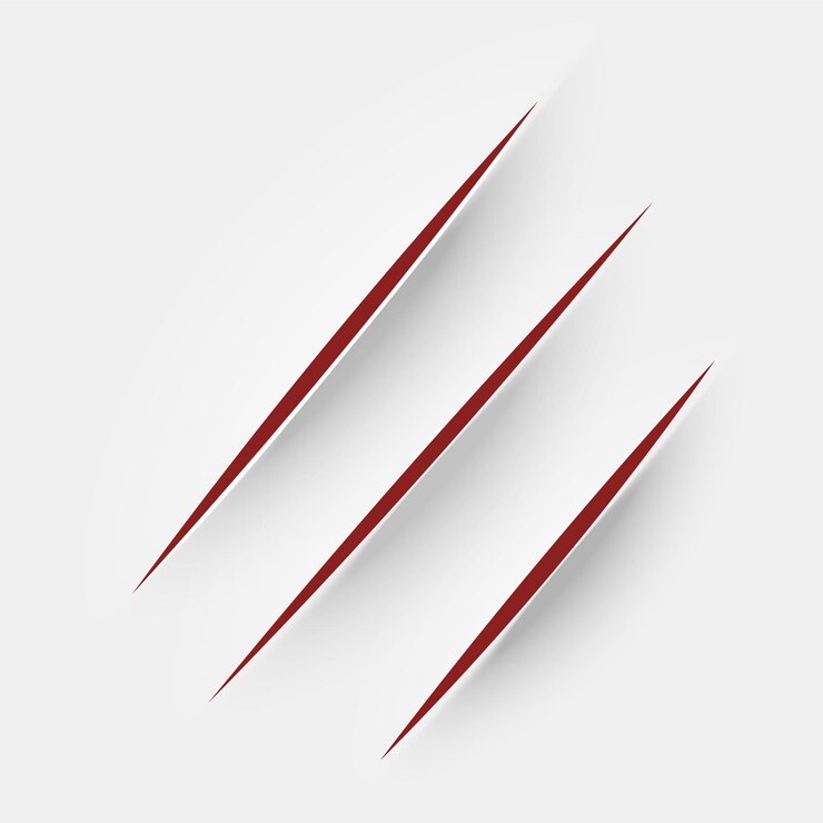 Vector cut paper realistic cut with a office knife on paper sheet claws animal scratches