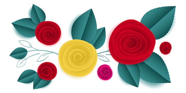 Cut paper rose flowers in vignette