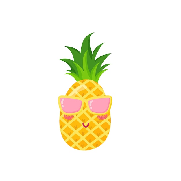 Cut pineapple with glasses in cartoon style. vector illustration