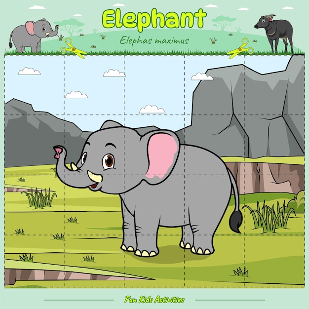 Cut and play Asian Elephant in savanna