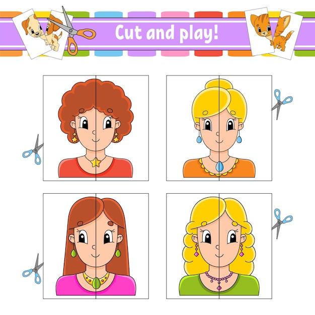 Cut and play flash cards color puzzle education developing worksheet activity page game for children