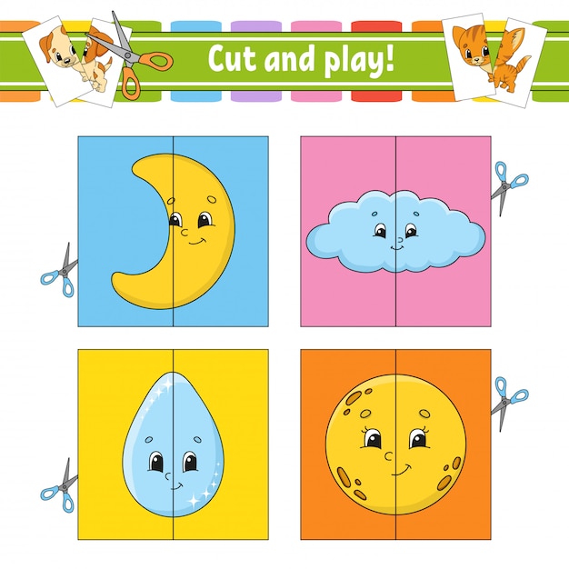 Cut and play. Flash cards. Color puzzle. Education developing worksheet.