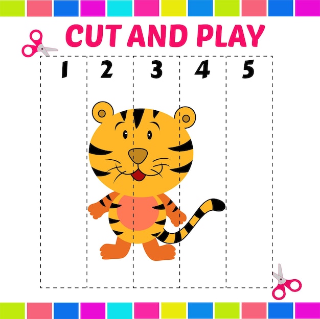 cut and play lion education worksheet game for kids