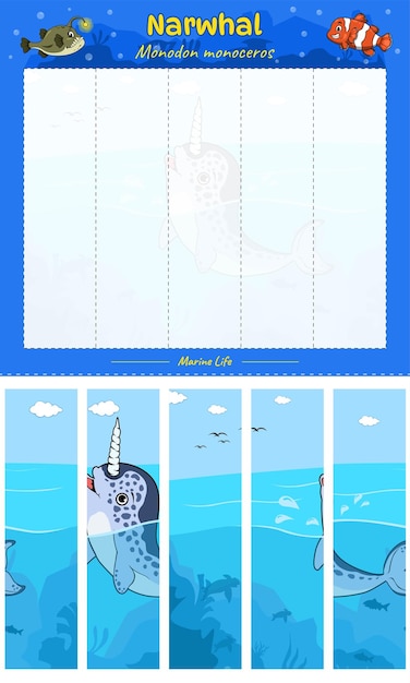 Cut and play Narwhal Vertical ready for print