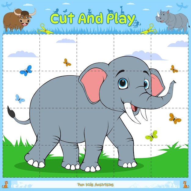 Premium Vector | Cut and play puzzle game animal for kids elephant Premium Vector | Cut and play puzzle game animal for kids elephant