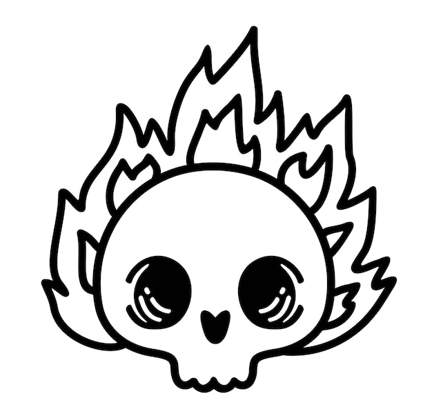 Cut Skull on fire with flames For Tshirt or poster design Vector Illustration