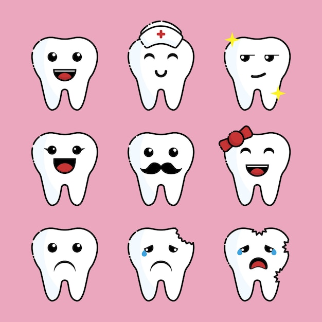 Cut tooth kawaii character set bundle