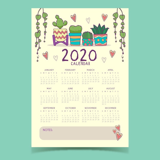 Cute 2020 calendar template